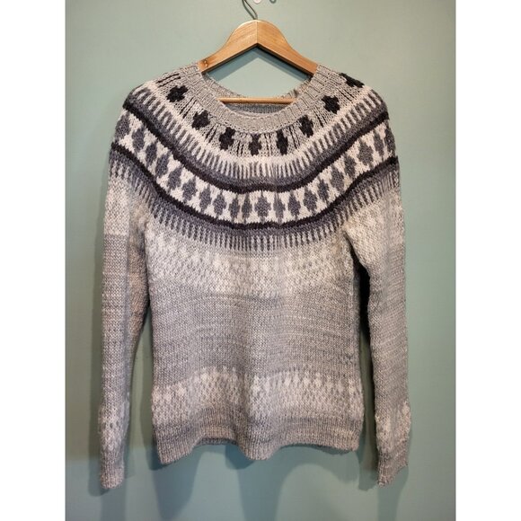 Lucky Brand Sweaters - Lucky Brand Chunky Gray Fair Isle Wool Blend Sweater Sz M